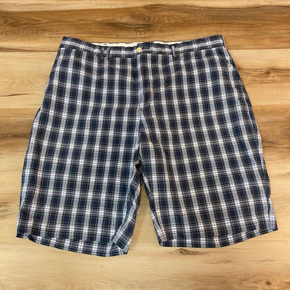 Polo Ralph Lauren Shorts Mens 38 Chino Flat Front Blue Tartan Plaid‎ 11" Cotton